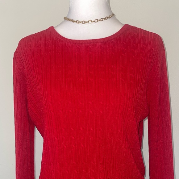 Preppy Cable Knit Sweater Red Crewneck by Kim Rodgers M - Picture 5 of 5
